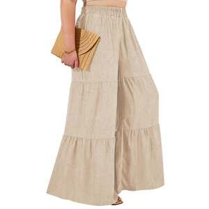 SHEIN Flowy Boho Elastic Waist Wide Leg Indie Ruffle Loose Palazzo Pants Size 6
